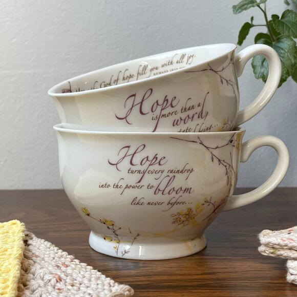 2 Soup Coffee Tea Cups Mugs by Blessings Unlimited Hope Romans 15:13 NIV - Picture 1 of 13